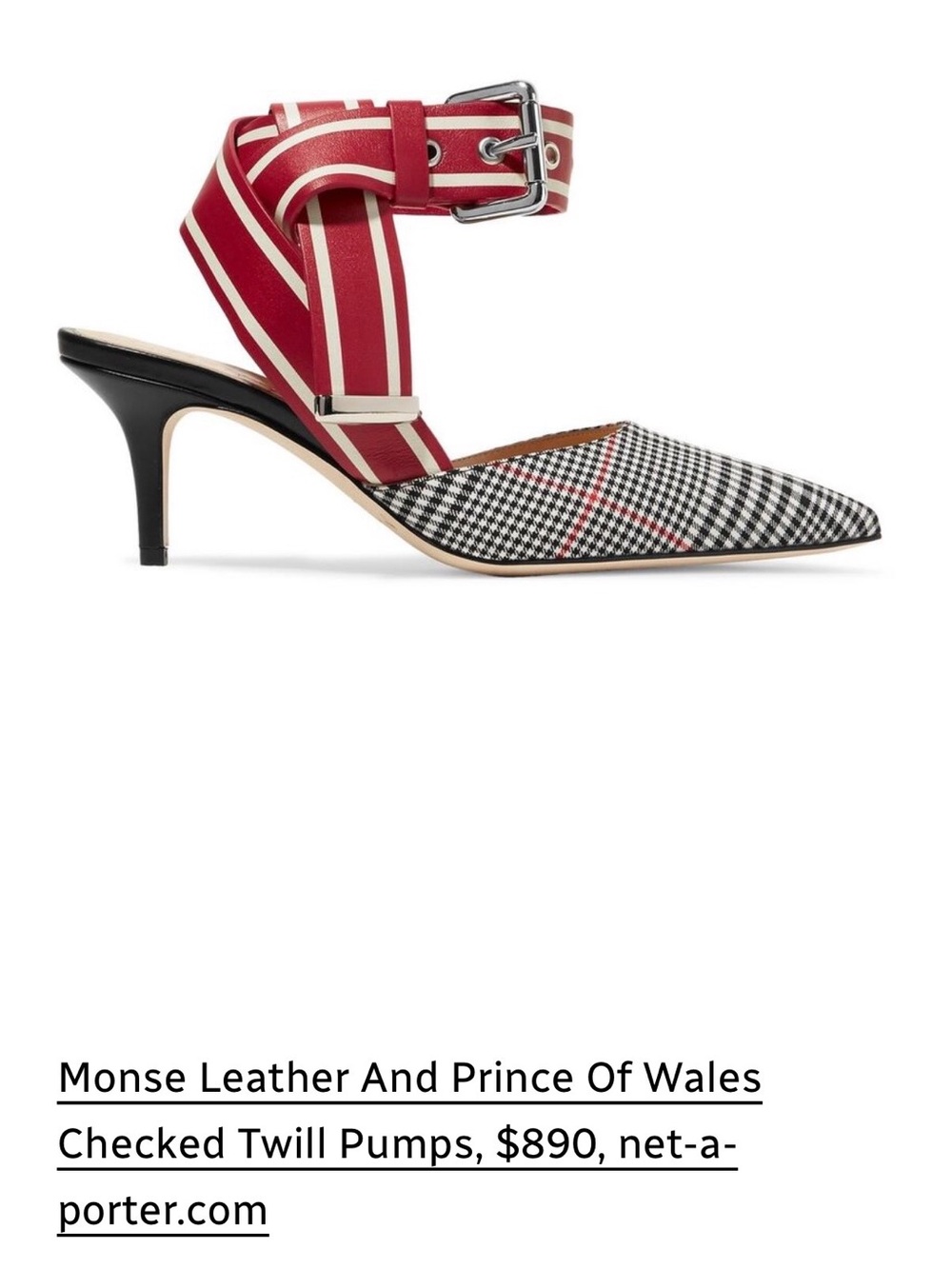 New Monse Leather And Prince Of Wales Glen Plaid Checked Twill kitten Pumps 37